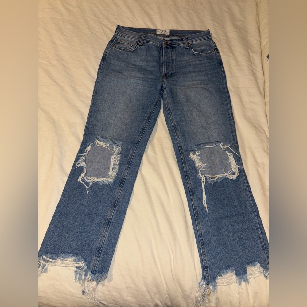 We The Free Light Blue Distressed Flare Jeans